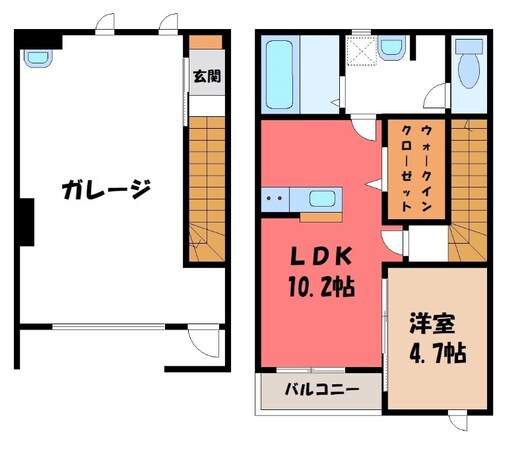 宇都宮駅 バス20分  東中丸下車：停歩7分 1-2階の物件間取画像